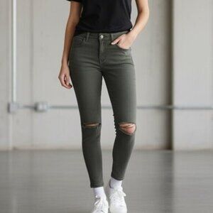 Asos Glamorous Ripped Knee Skinny Jeans Distressed Grey High Rise Waist Small